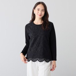 メゾン馬里邑 オーガンジー 刺しゅうレース ポンチローマドッキング フロントスカラップ プルオーバー