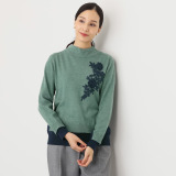 メゾン馬里邑 立体レースアクセント インターシャ バイカラー切替 モックネック ニットプルオーバー