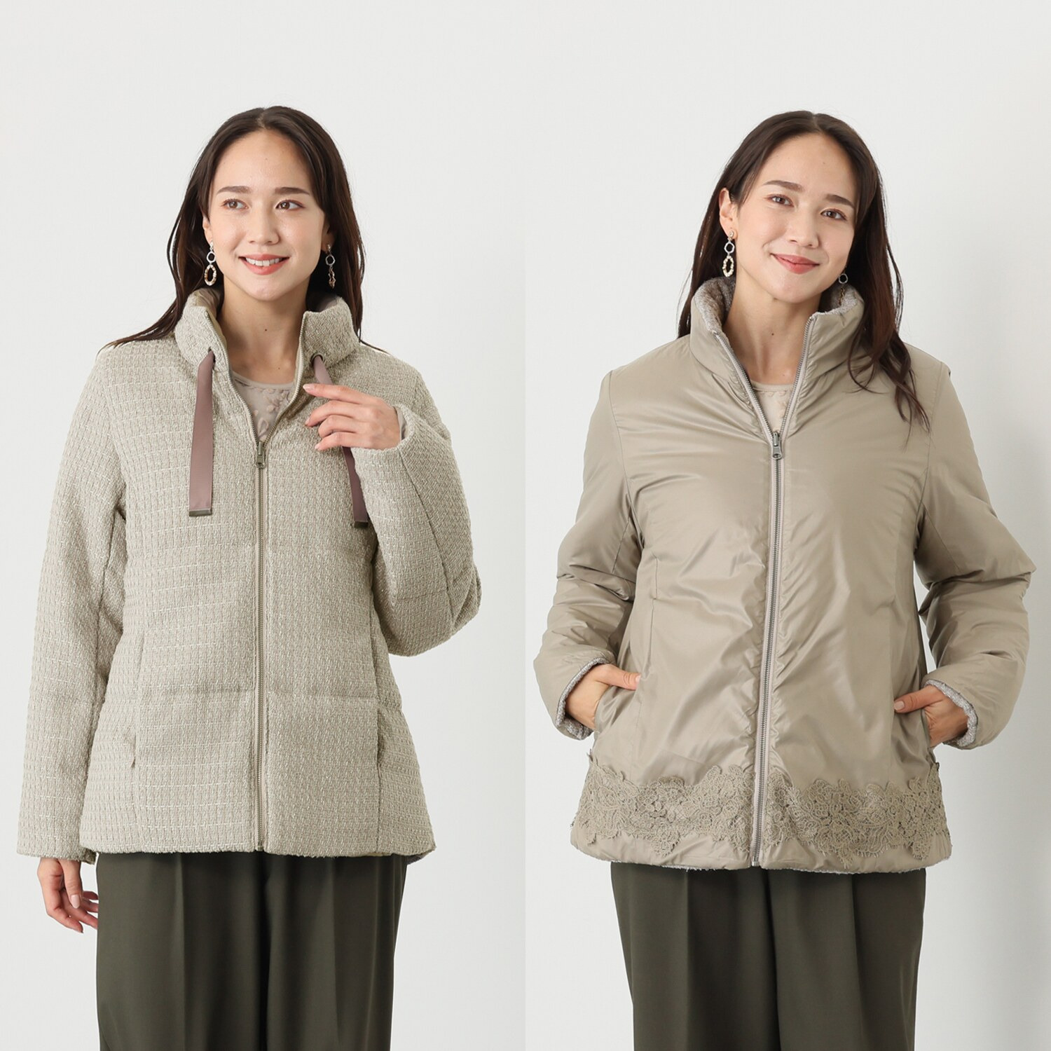 メゾン馬里邑 ツイード リバーシブル 中綿ジャケット