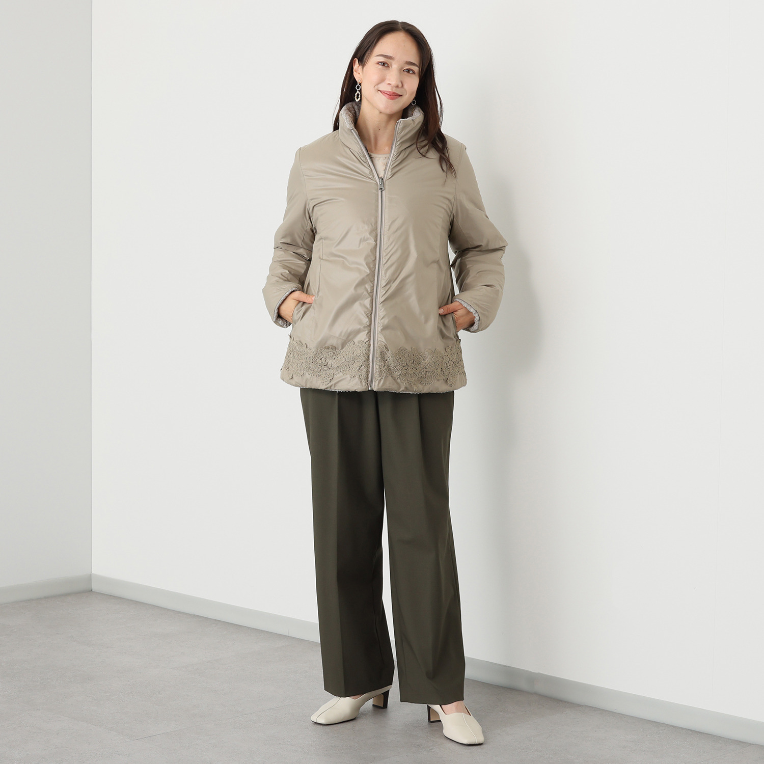 メゾン馬里邑 ツイード リバーシブル 中綿ジャケット