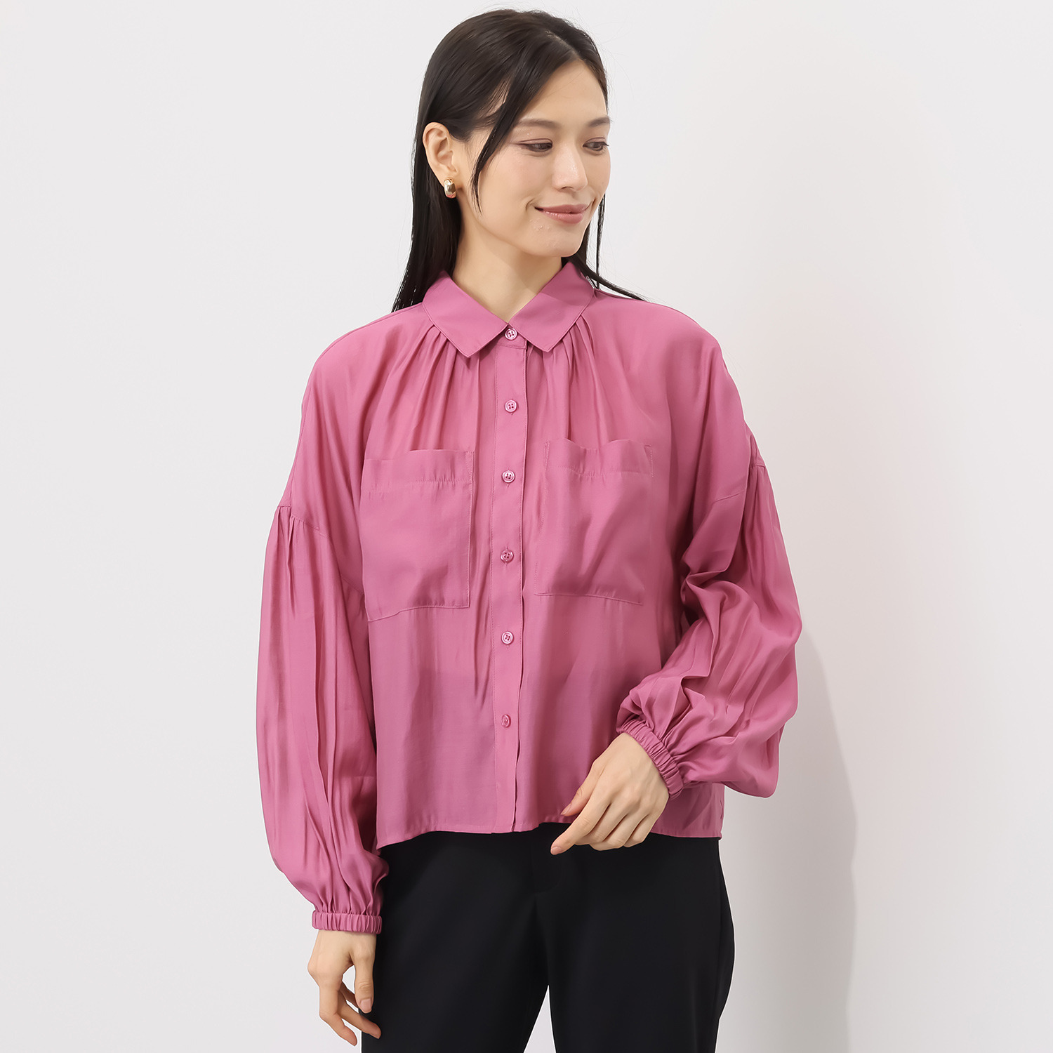 チーロ 接触冷感 涼しい シアーギャザーシャツ