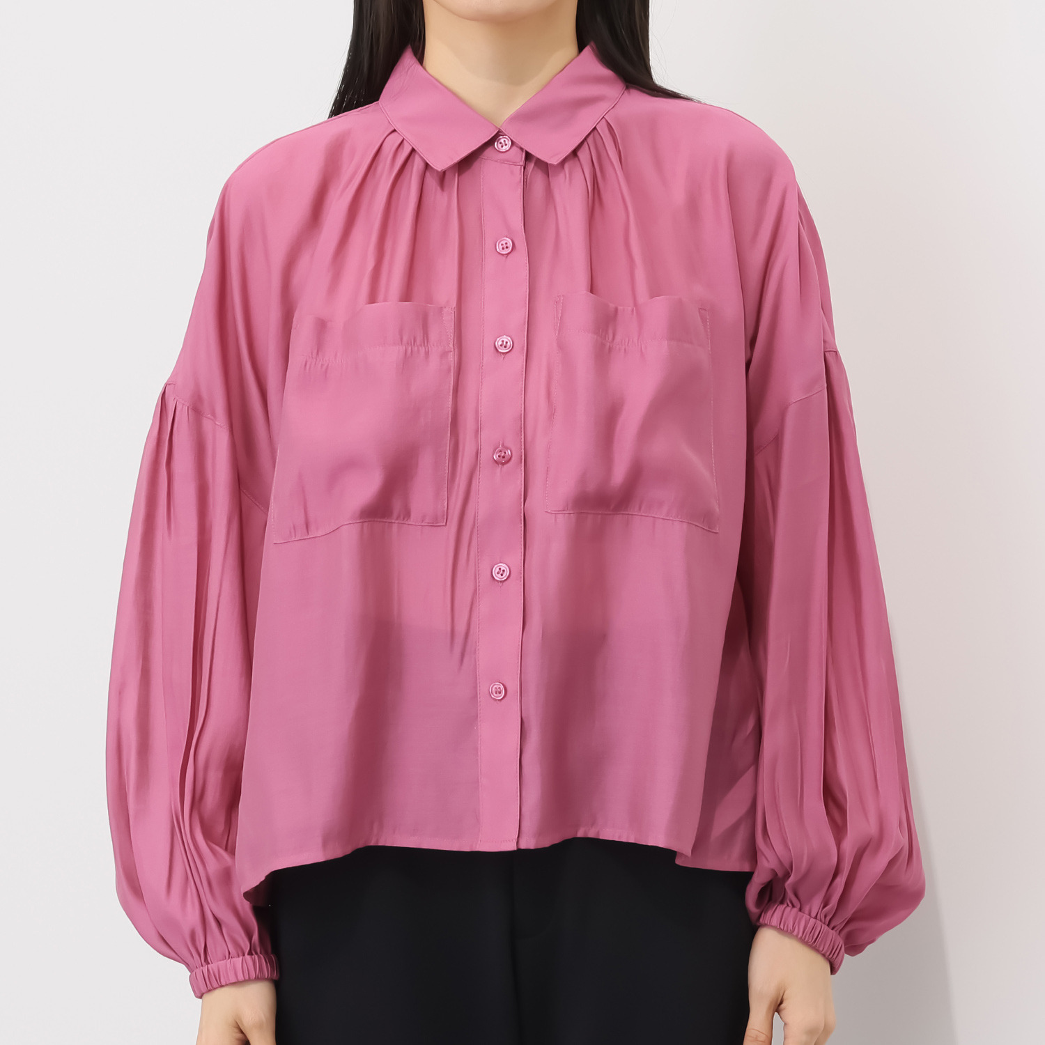 チーロ 接触冷感 涼しい シアーギャザーシャツ