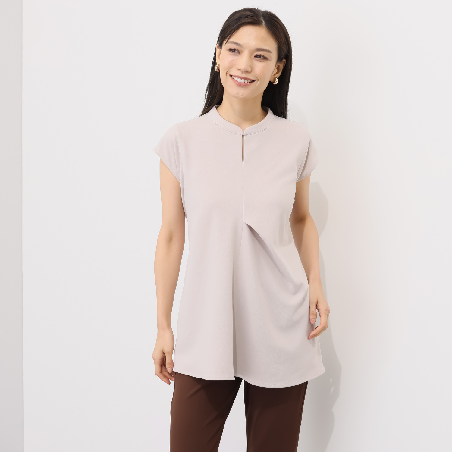 チーロ 接触冷感 ストレッチジョーゼット フレアートップス