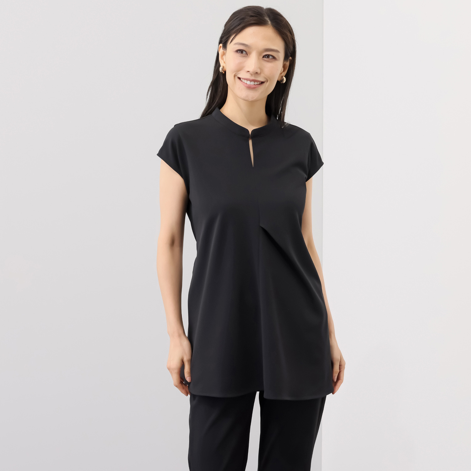 チーロ 接触冷感 ストレッチジョーゼット フレアートップス