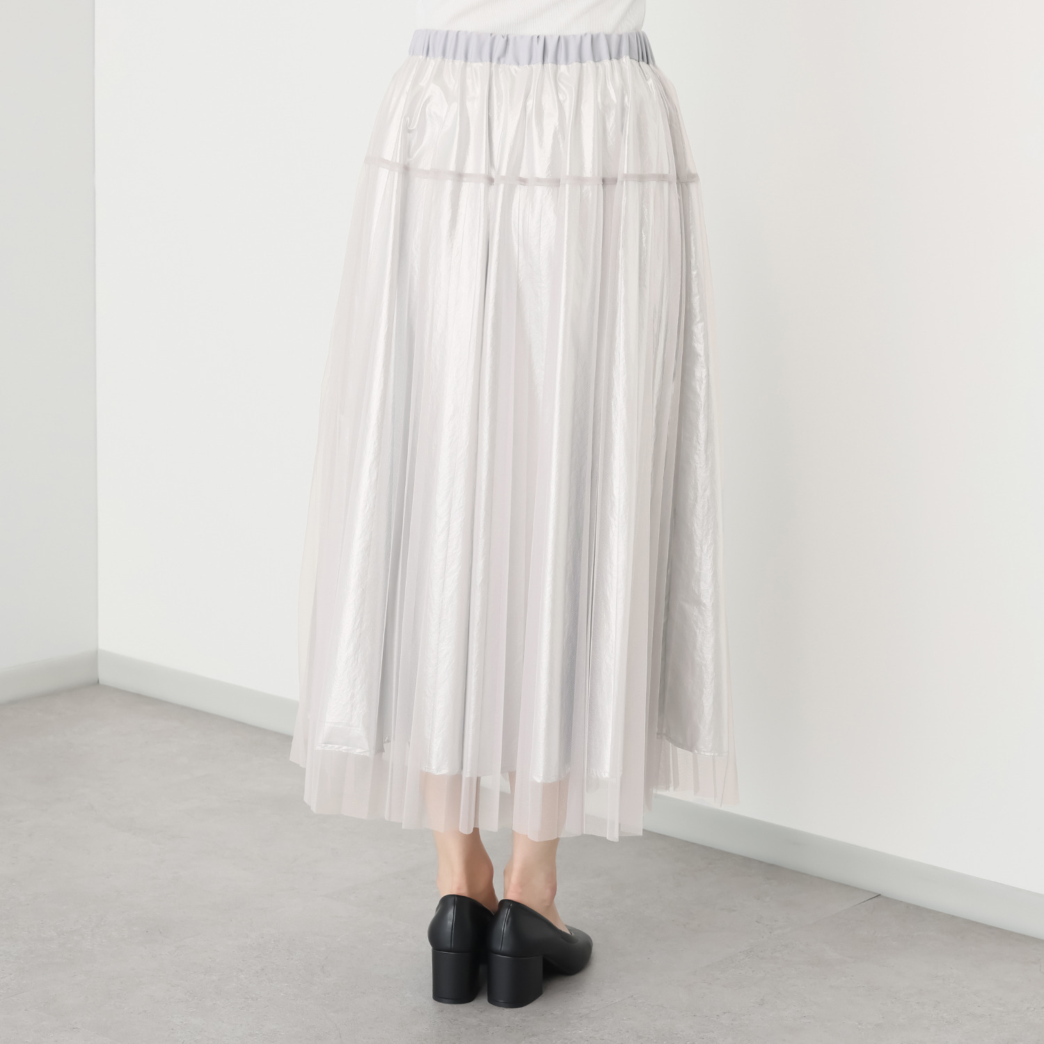 クオリー チュール＆サテン プリーツスカート