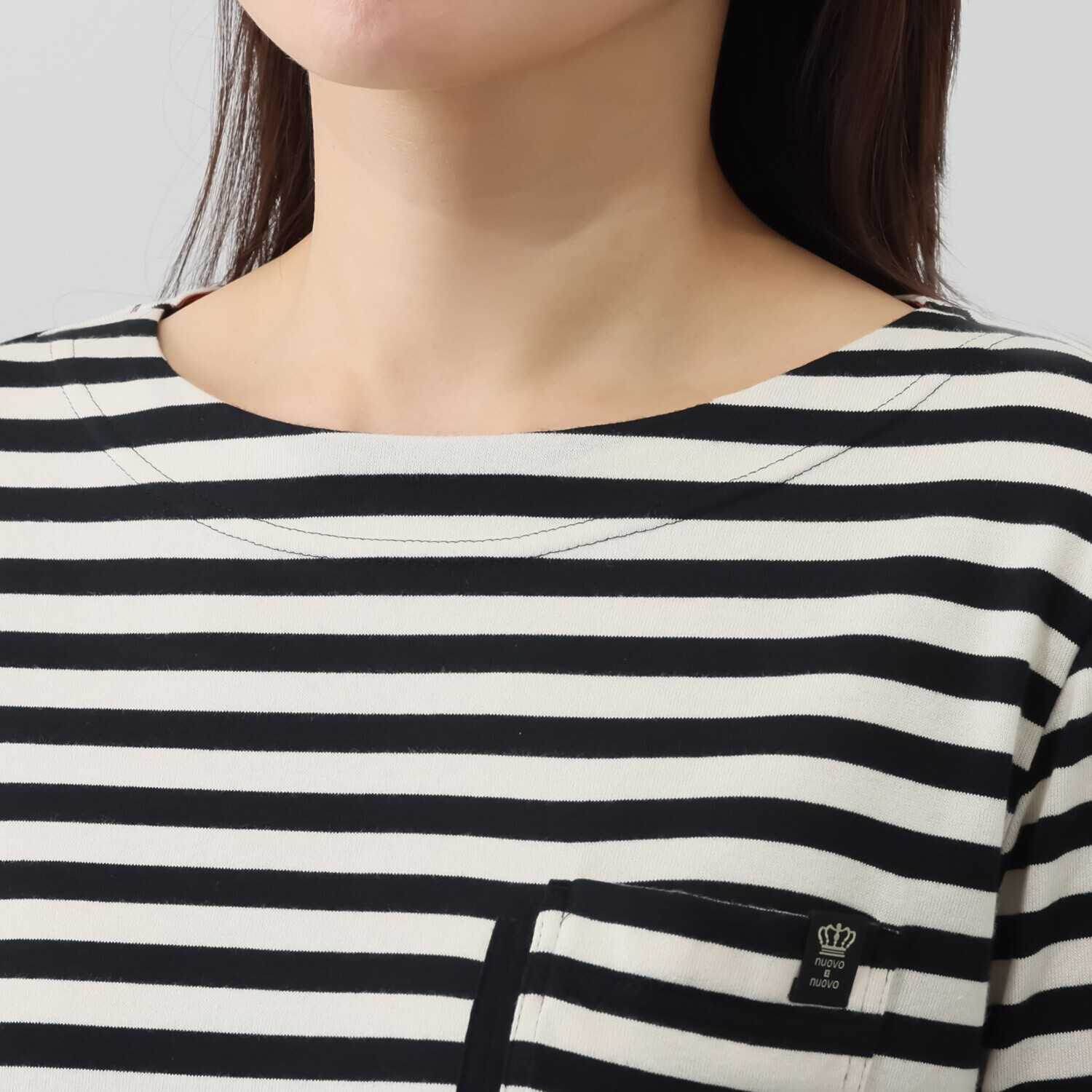 ノーボノーボ ポケットアクセント ボーダーロングＴシャツ