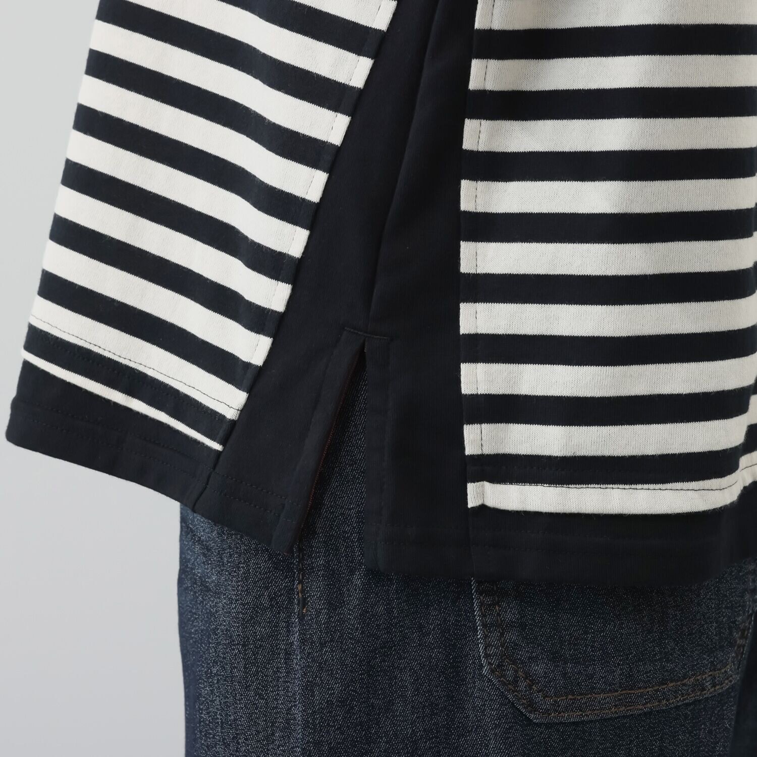 ノーボノーボ ポケットアクセント ボーダーロングＴシャツ