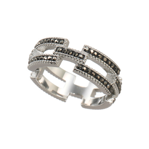 エービーステン　ステンレス　クリスタルガラス　チェーンデザイン　リング