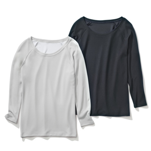 ブリーズドライ　汗ムレ対策　吸放湿　快適さらさら　ラグランスリーブ　八分袖インナー２色セット