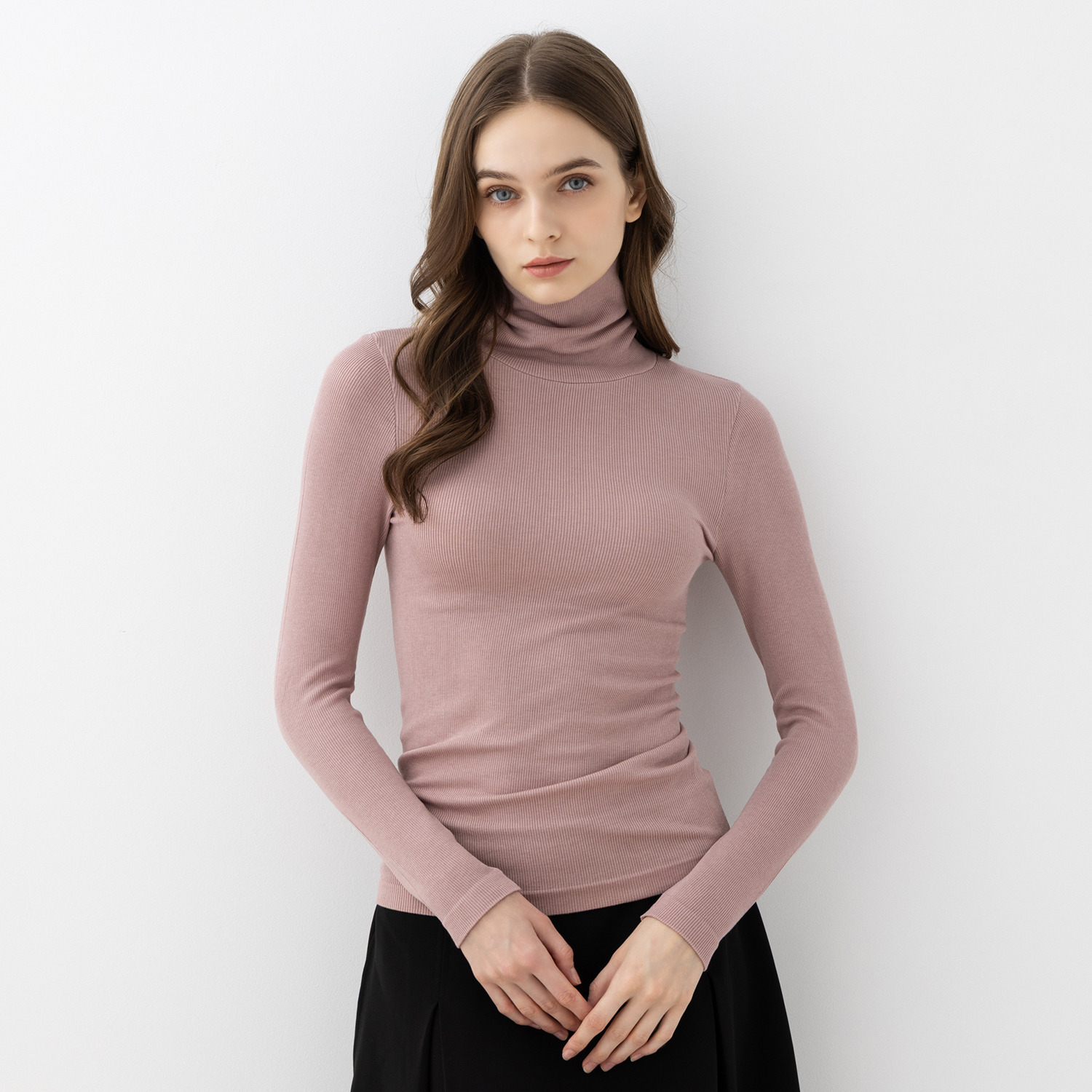 美人工房 やさしくボディにフィット モダール混リブ タートルネック 長袖インナー