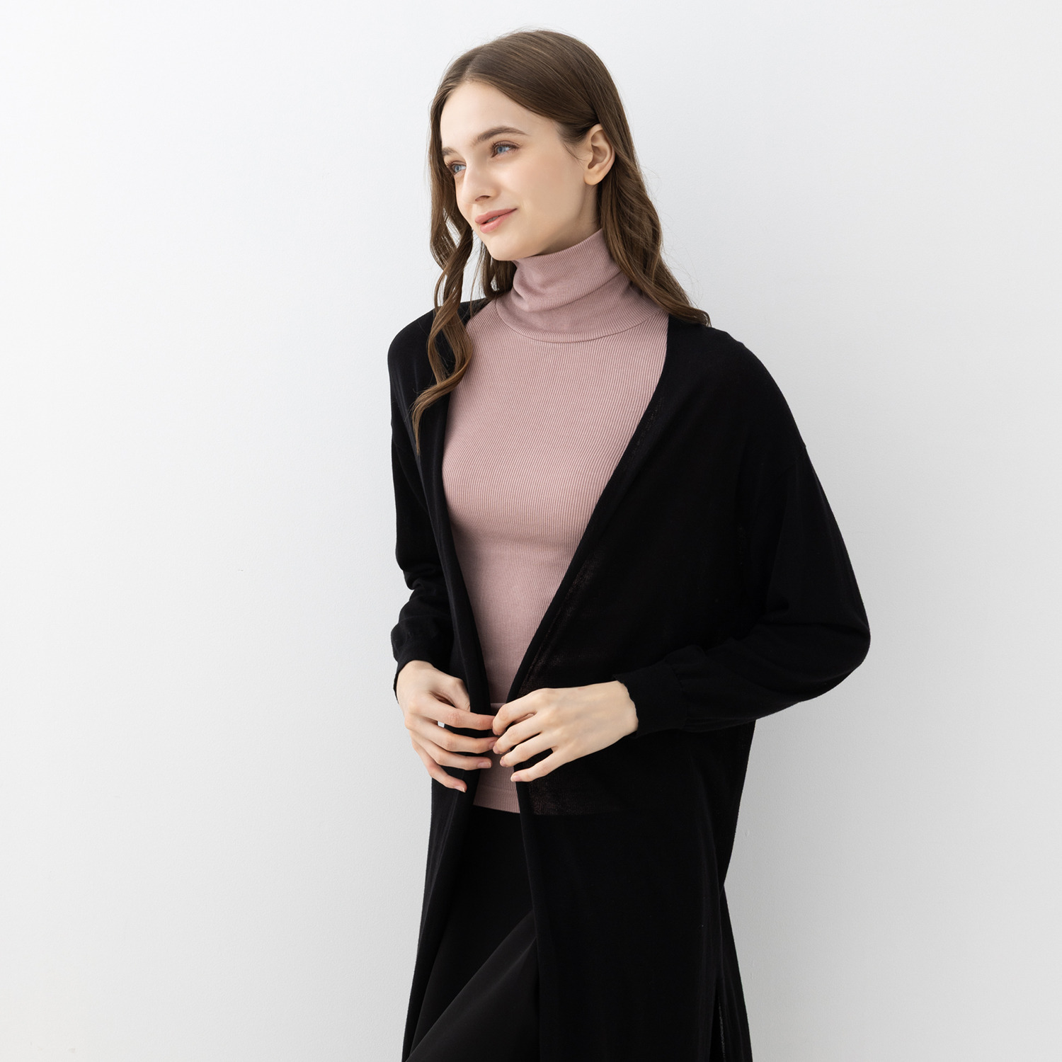 美人工房 やさしくボディにフィット モダール混リブ タートルネック 長袖インナー