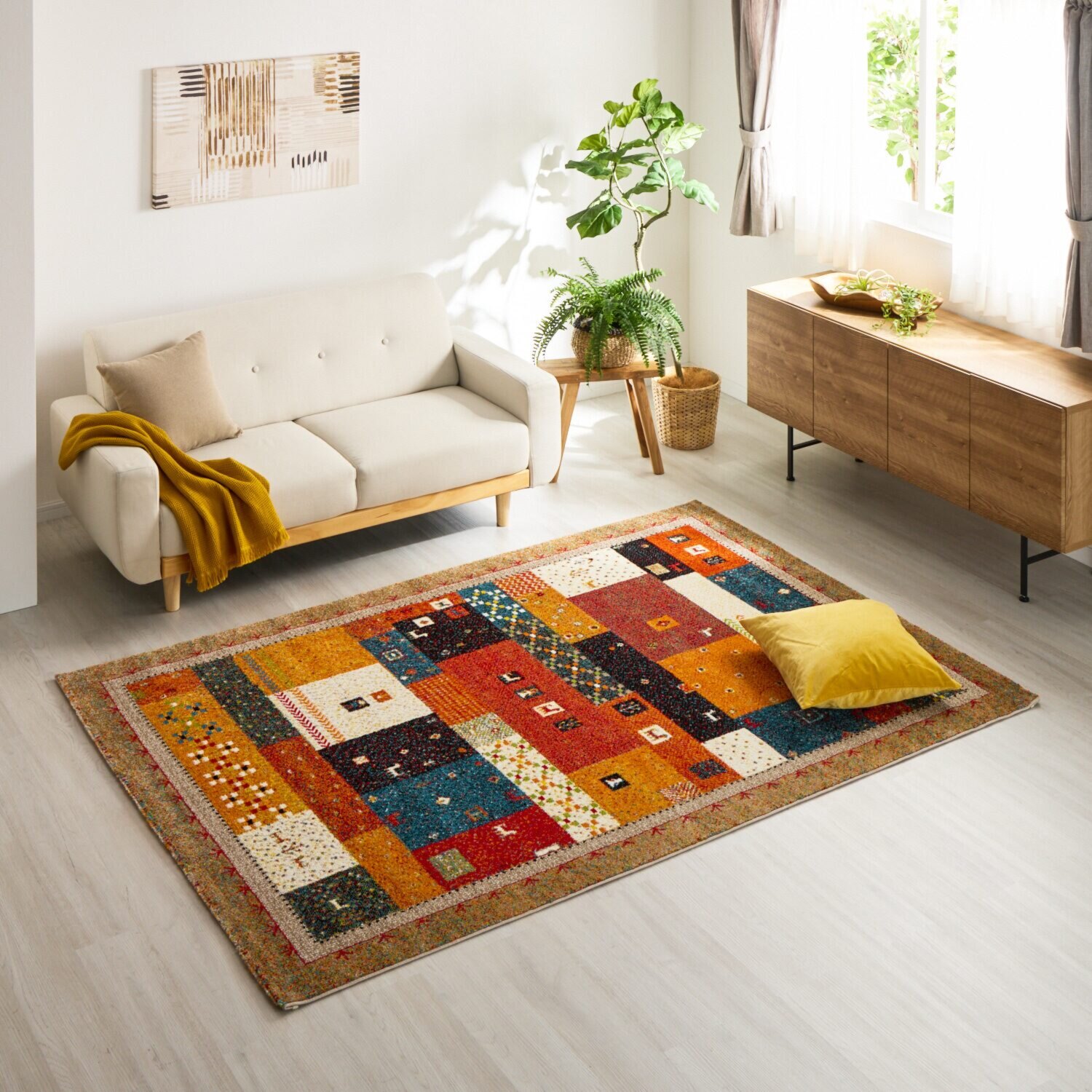 トルコ製　ウィルトン織 ギャベ柄　カーペット ノマドタイル ＜１６０×２３０ｃｍ＞