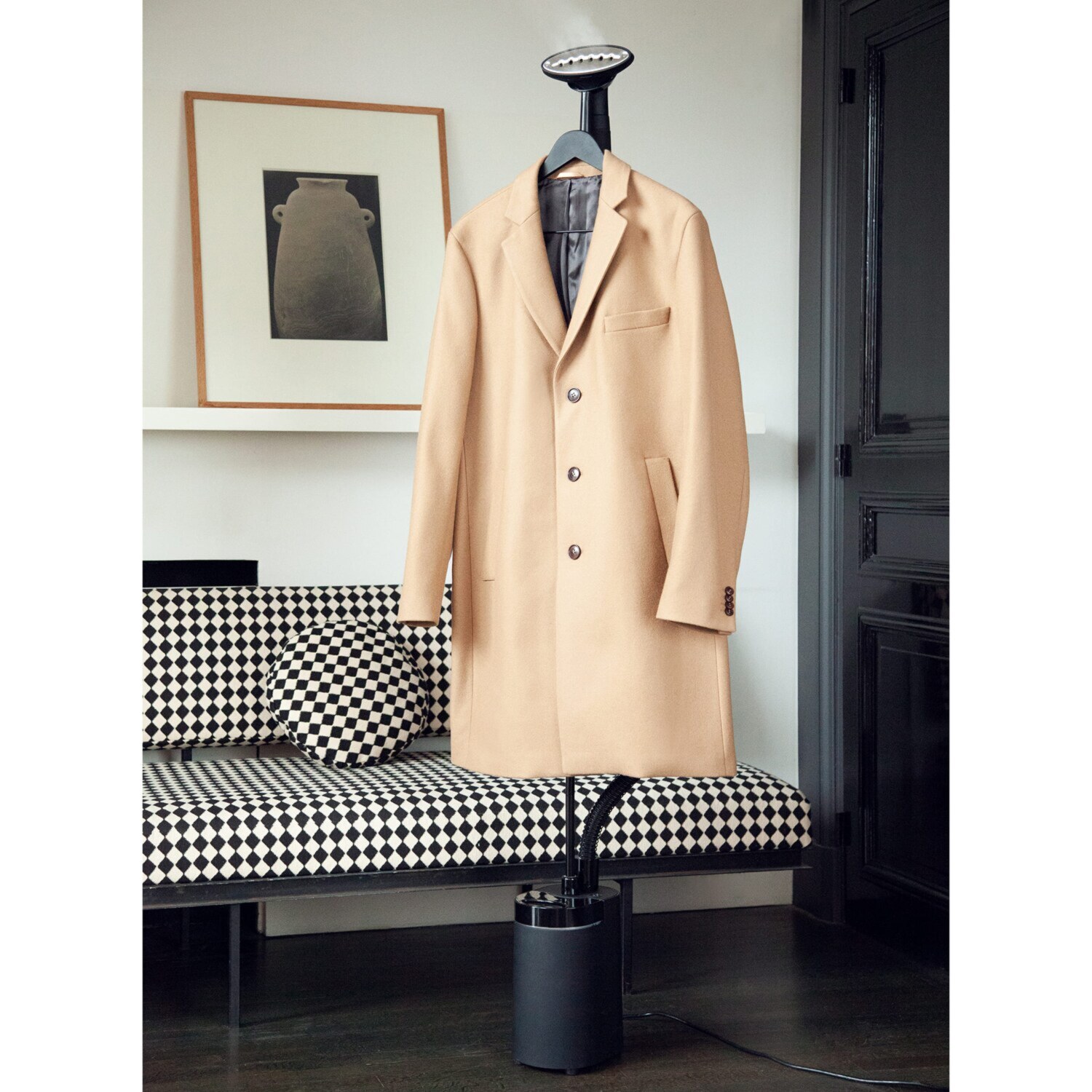 スチームワン フランス製 スタイリッシュ 置き型衣類スチーマー ミニリス　フルブラック Ｍ９５Ｂ