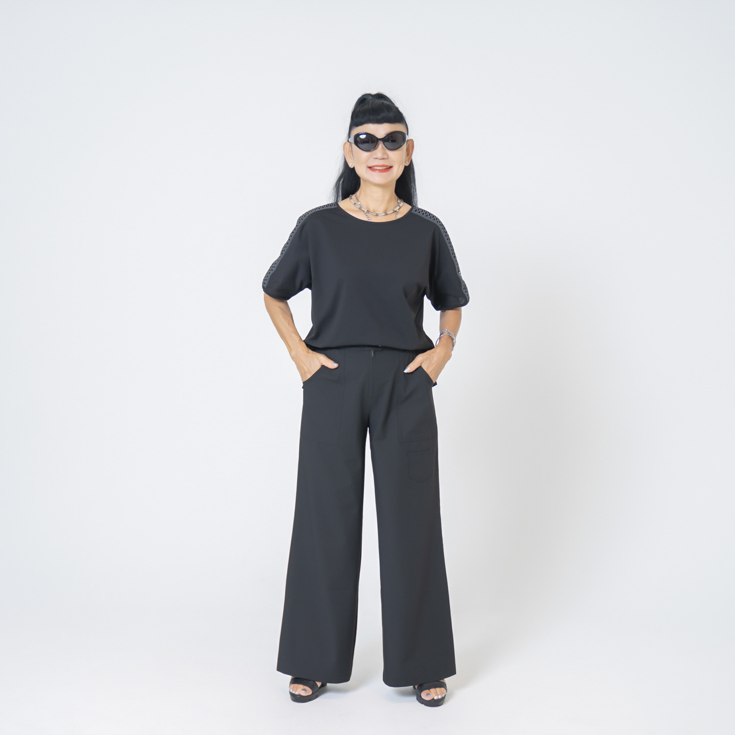 キョウコ　ヒガ ＵＶカット・吸水速乾 サラッと快適 レースアクセント クロップトＴシャツ