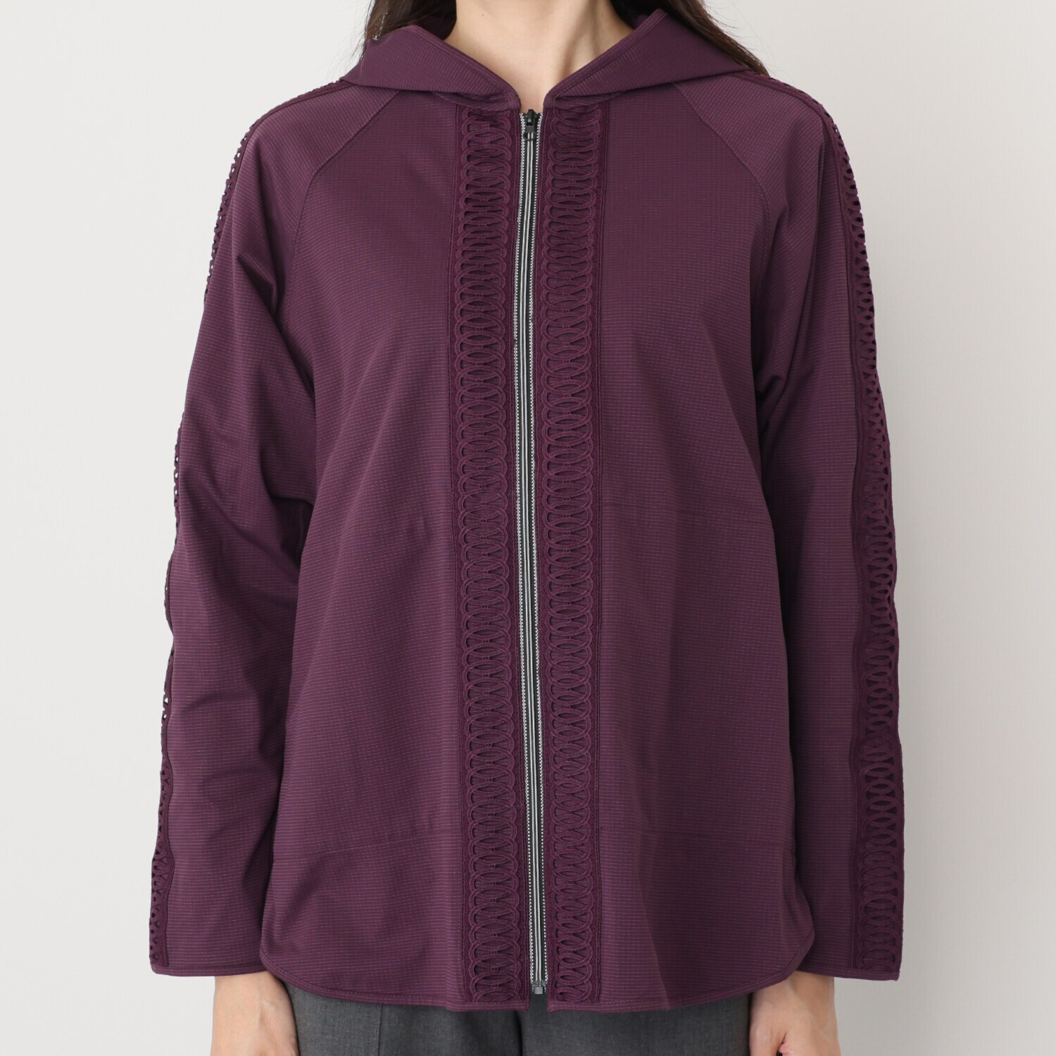 キョウコ　ヒガ ＵＶカット・吸水速乾 サラッと快適 レースアクセント フーディーオーバーシャツ