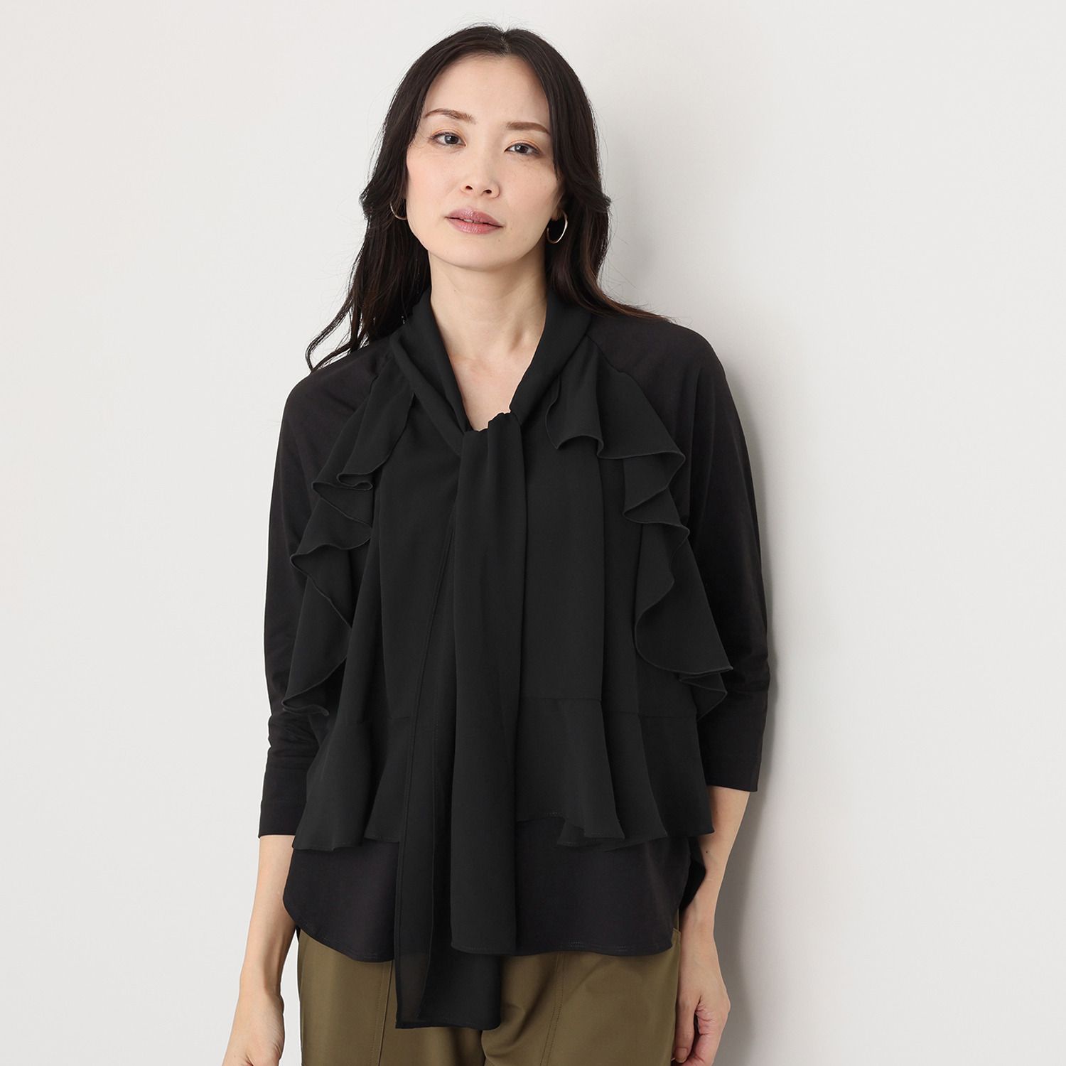 キョウコ　ヒガ 上品な華やかフリル シフォンデザイン ブラウスプルオーバー