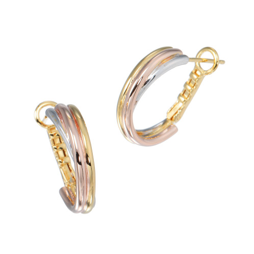 ファシーノアルジェント シルバー ラグジュアリー トリカラーライン 中折れフープピアス ファシーノアルジェント シルバー ラグジュアリー トリカラーライン 中折れフープピアス