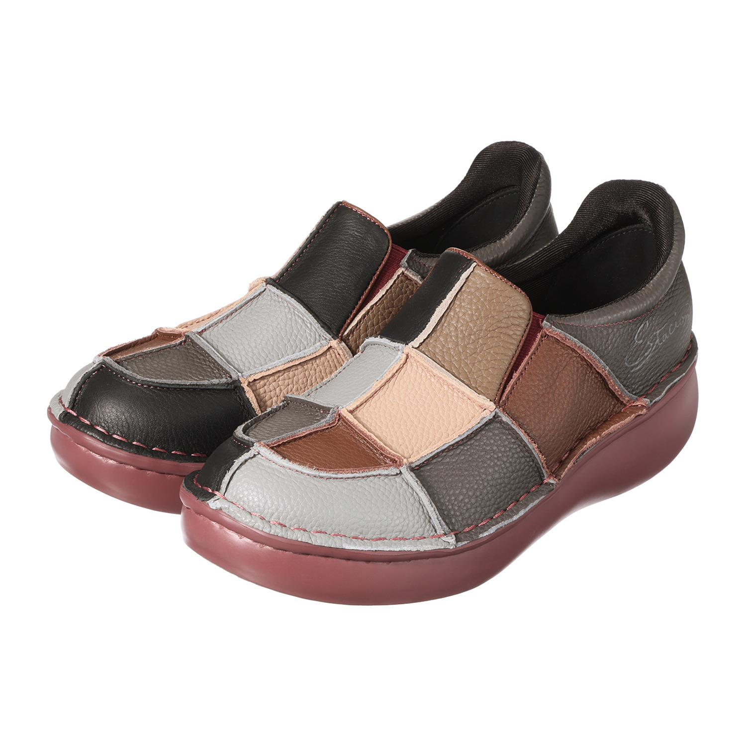 エスタシオン ショップチャンネル デビュー１０周年！ 牛革シュリンク型押し 切替軽量スリッポン