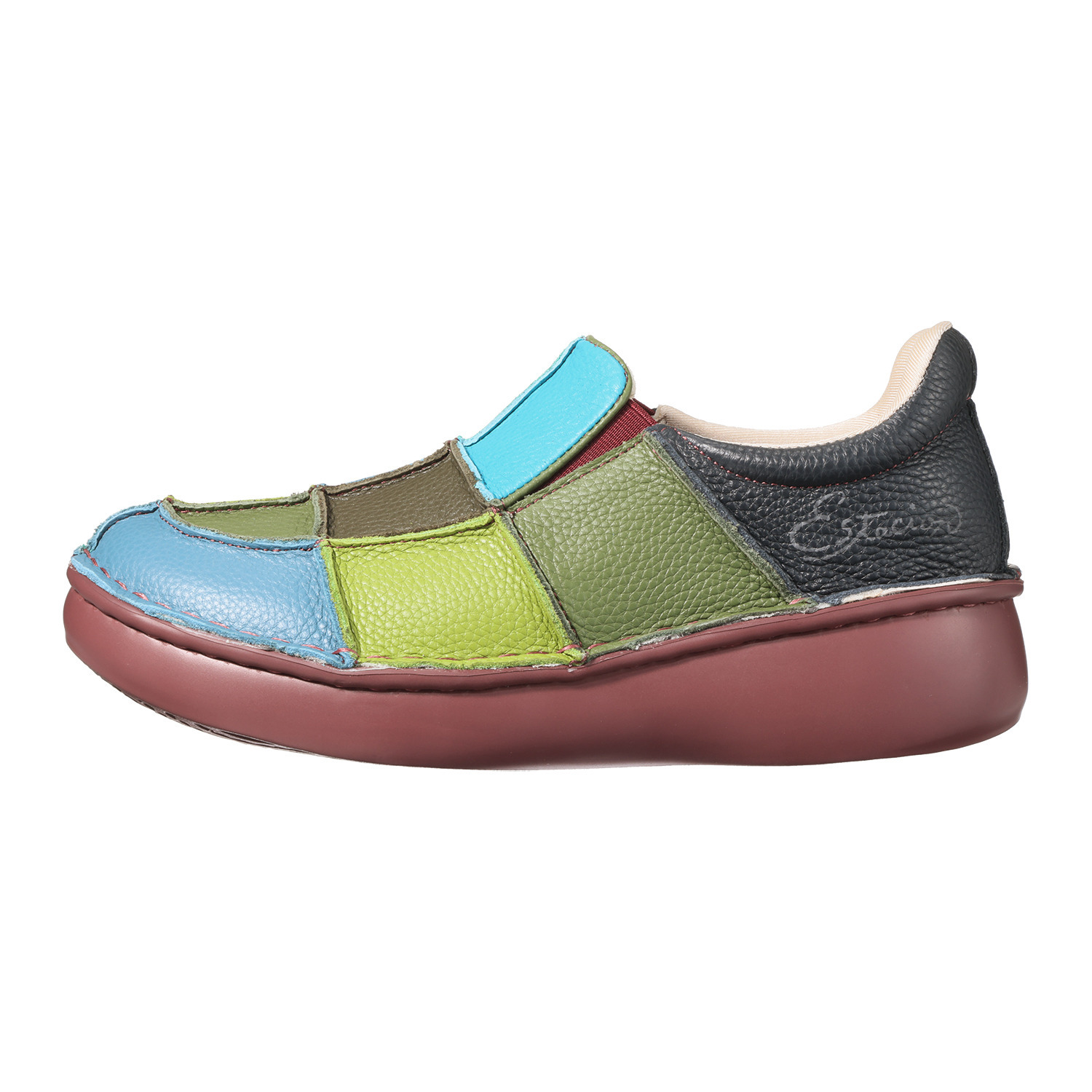 エスタシオン ショップチャンネル デビュー１０周年！ 牛革シュリンク型押し 切替軽量スリッポン