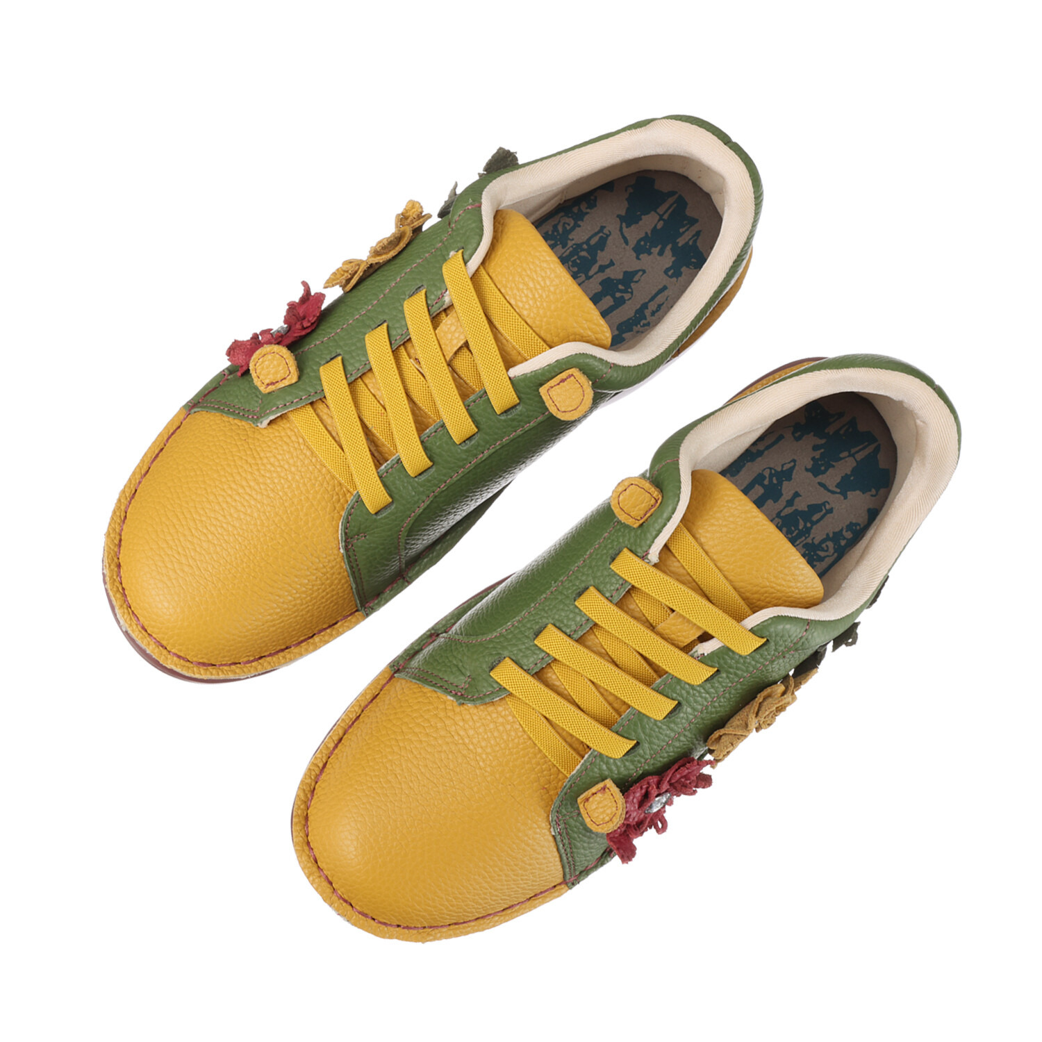 エスタシオン 牛革シュリンク型押し フラワーモティーフ 軽量ゴムレースシューズ