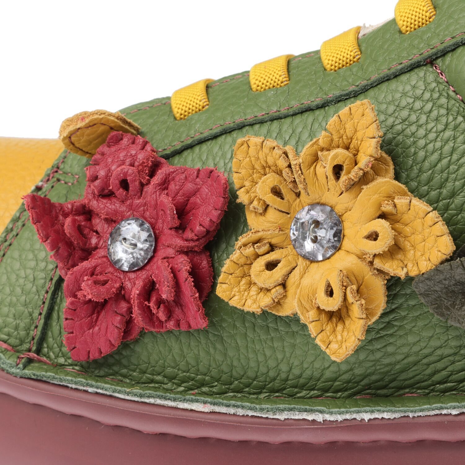 エスタシオン 牛革シュリンク型押し フラワーモティーフ 軽量ゴムレースシューズ