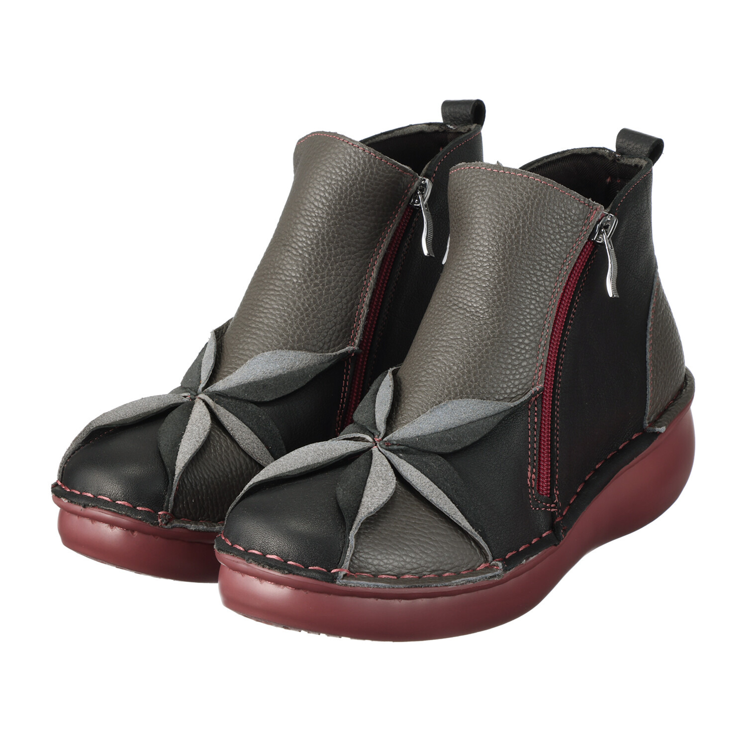 エスタシオン 牛革シュリンク型押し 切替デザイン 軽量ショートブーツ