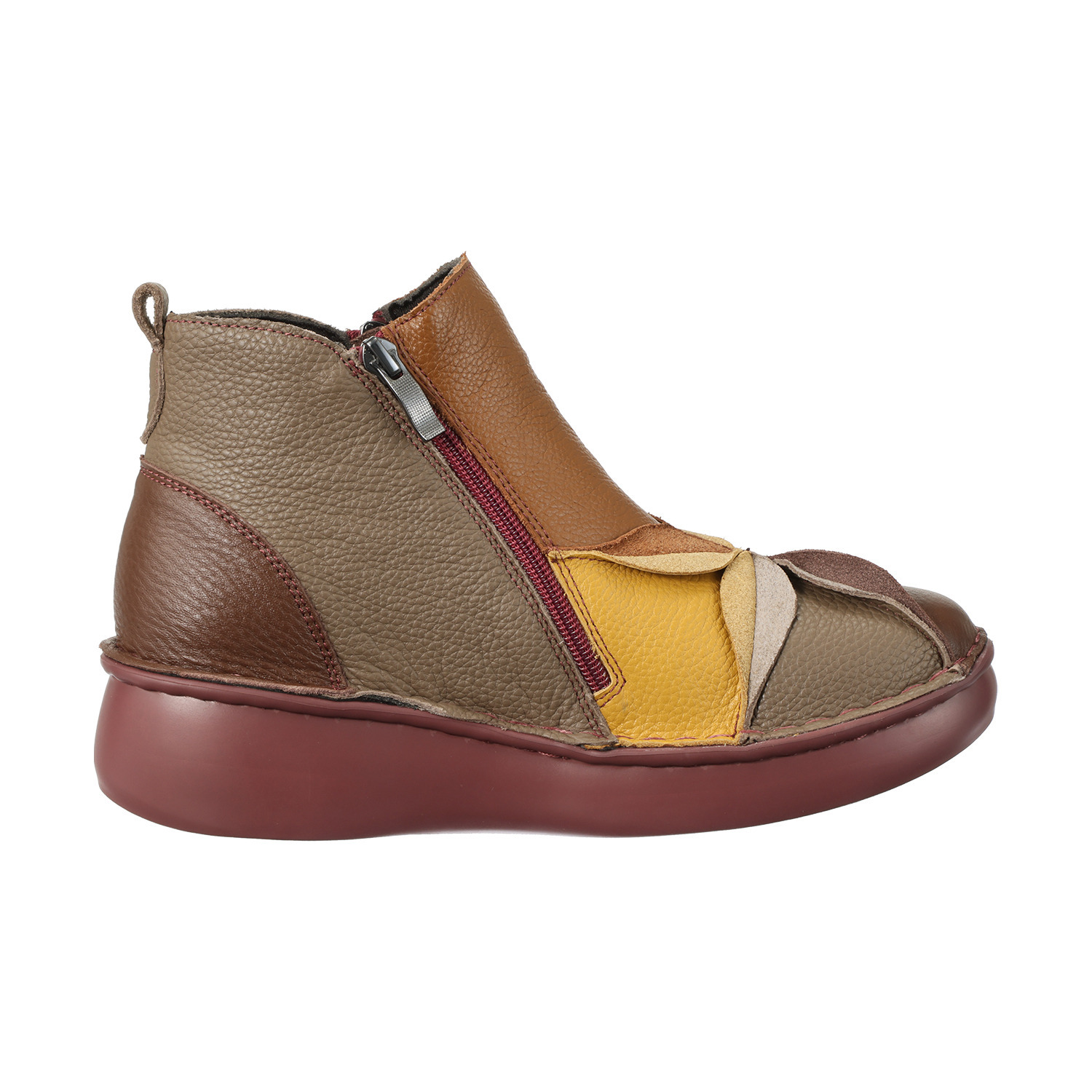 エスタシオン 牛革シュリンク型押し 切替デザイン 軽量ショートブーツ