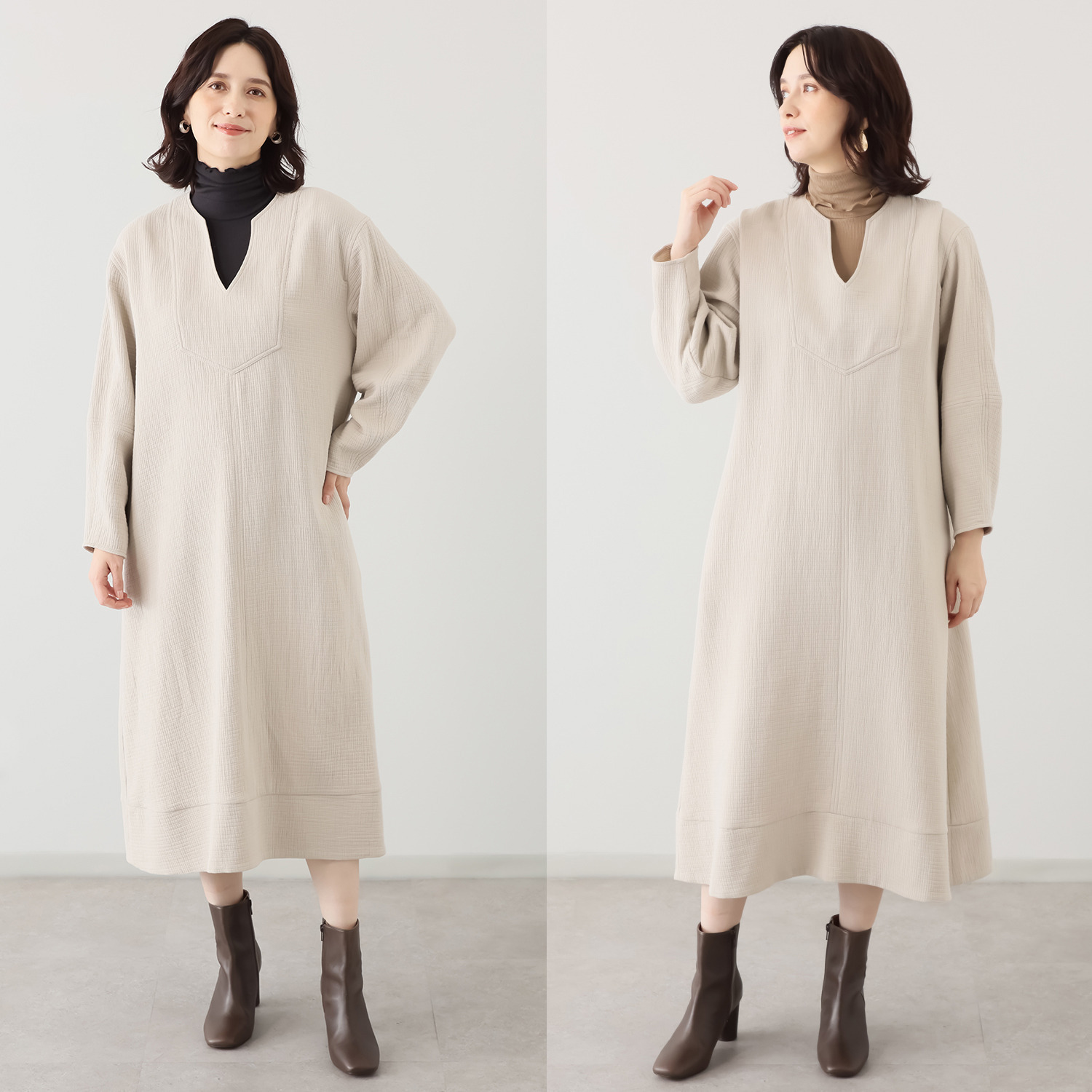 ヘ・エラ 大人美人 コットン１００％ コクーンシルエット ワンピース