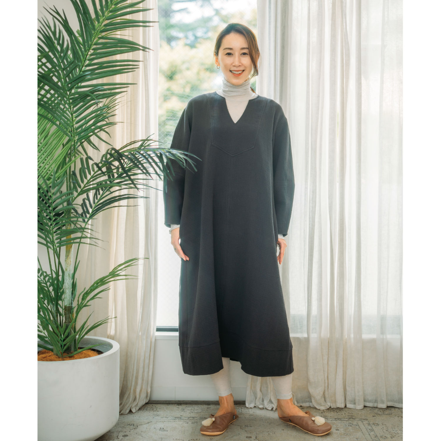 ヘ・エラ 大人美人 コットン１００％ コクーンシルエット ワンピース