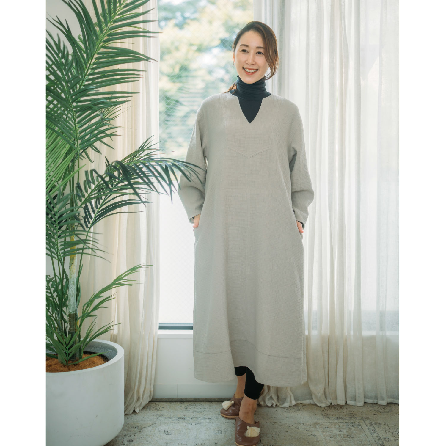 ヘ・エラ 大人美人 コットン１００％ コクーンシルエット ワンピース