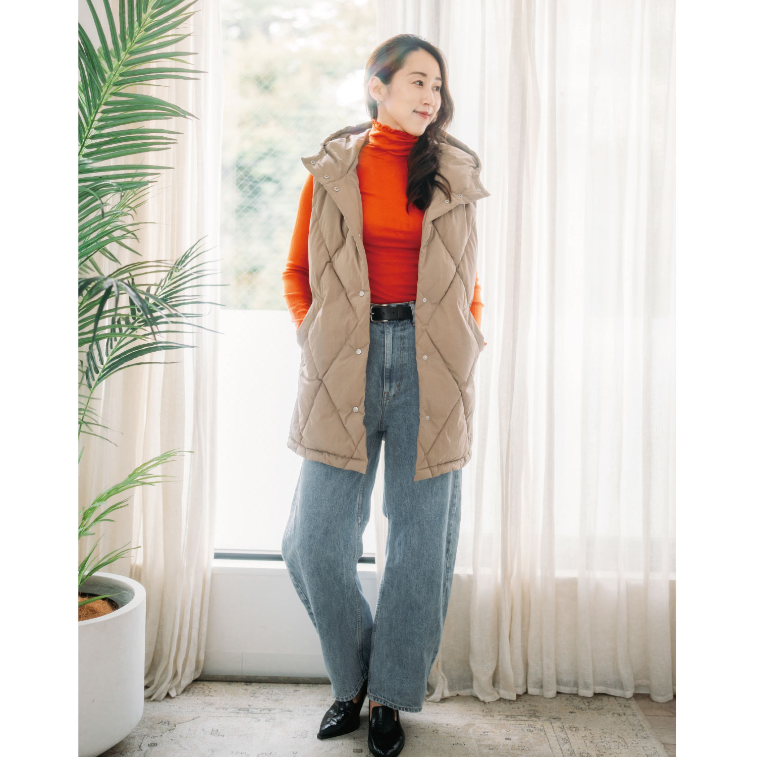 ヘ・エラ はっ水 大人美人 フード付粒わたベスト