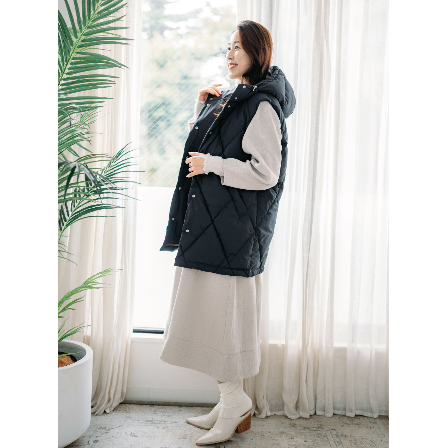 ヘ・エラ はっ水 大人美人 フード付粒わたベスト