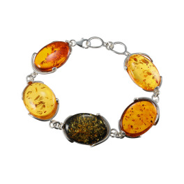 バイ　ネイチャー シルバー 琥珀 マルチカラー ゴージャスブレスレット