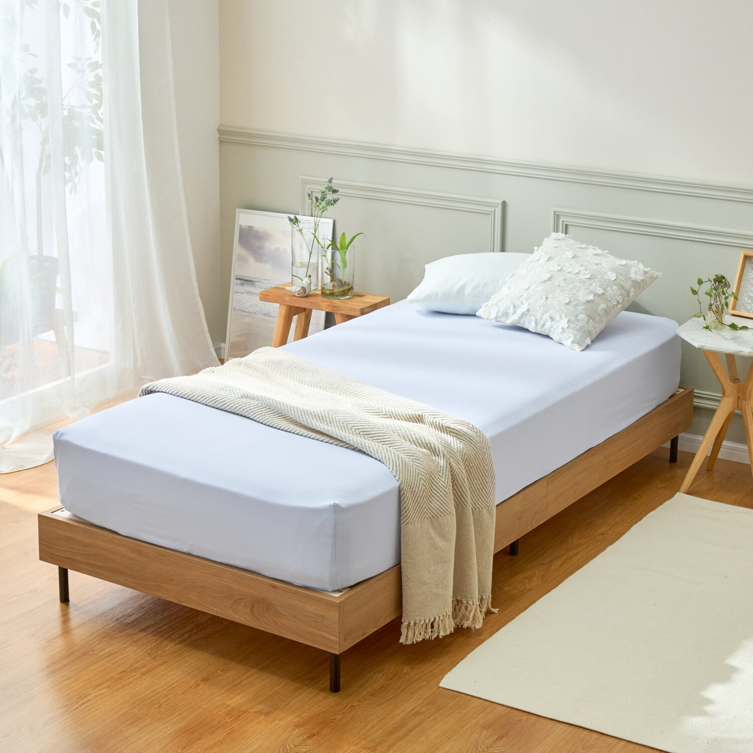 ｎｉｓｈｉｋａｗａ　西川 タテにもヨコにも伸びる 抗菌・消臭 コットンレーヨン のびのびフィットシーツ ＜Ｍ＞