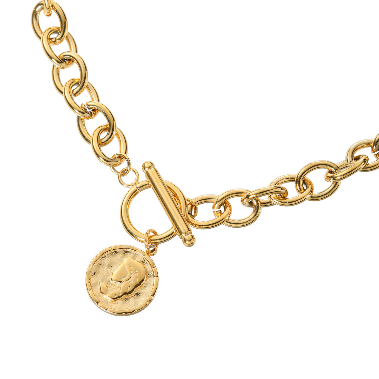 キラレ ステンレス チャンキーチェーン トグル＆バー コインチャームネックレス