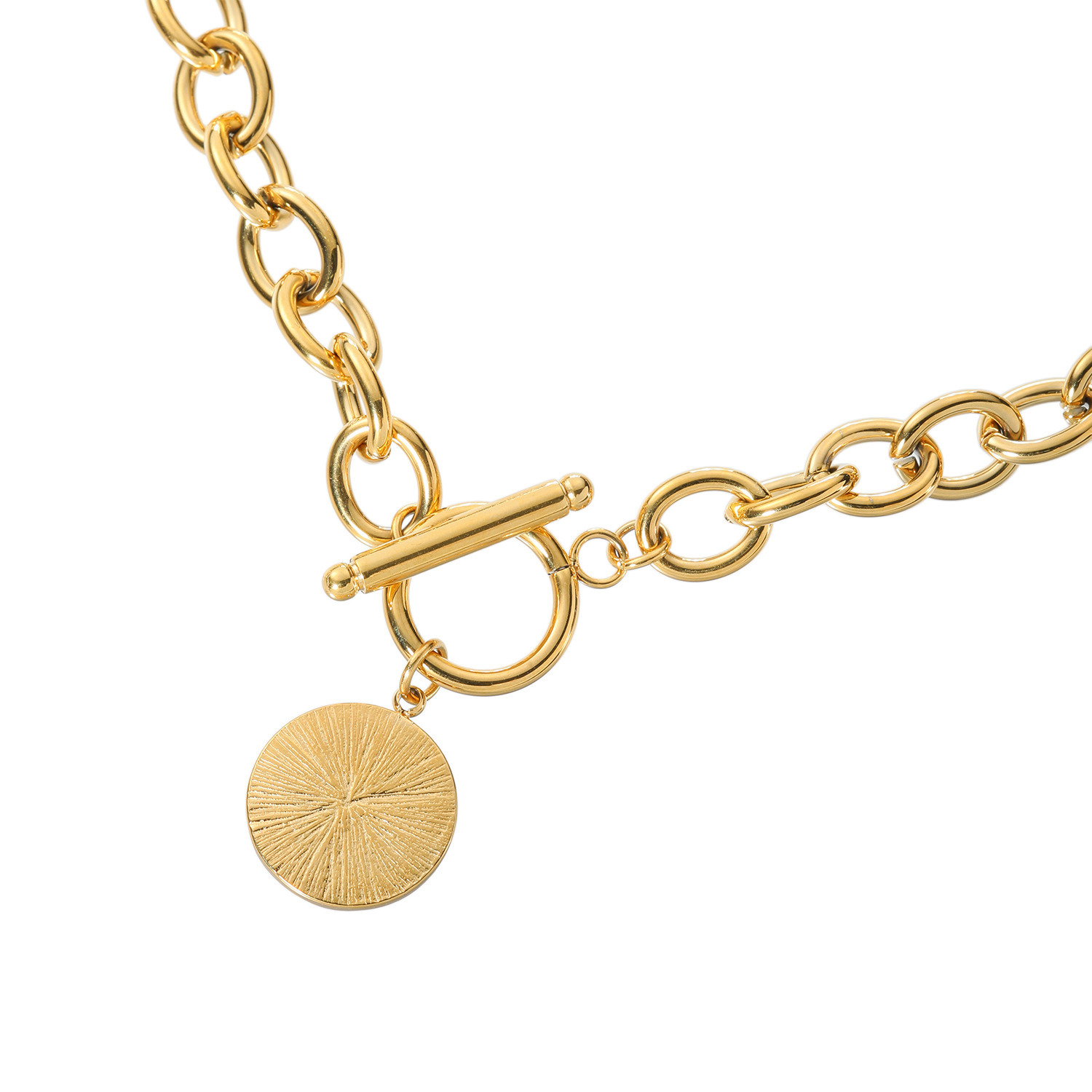 キラレ ステンレス チャンキーチェーン トグル＆バー コインチャームネックレス