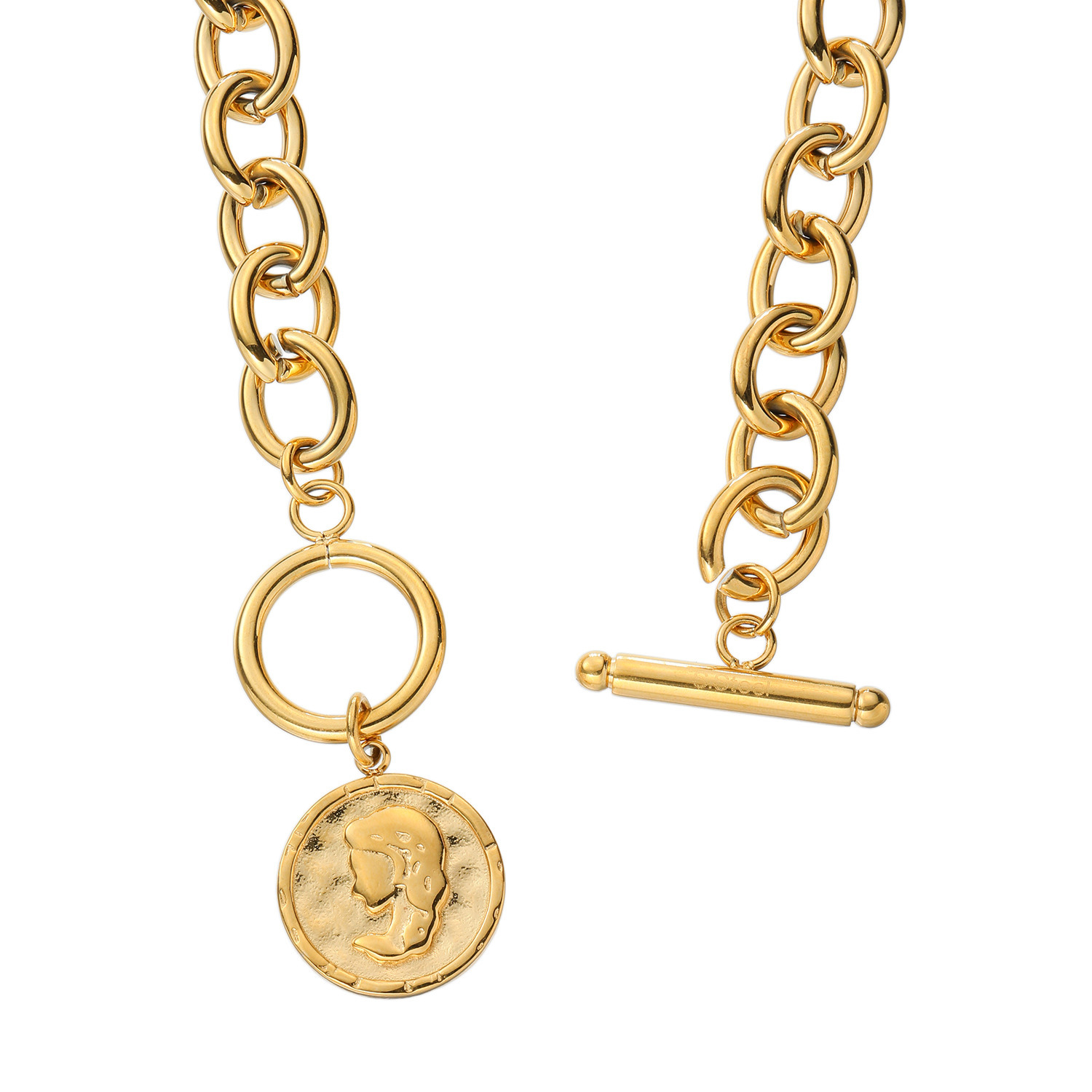 キラレ ステンレス チャンキーチェーン トグル＆バー コインチャームネックレス