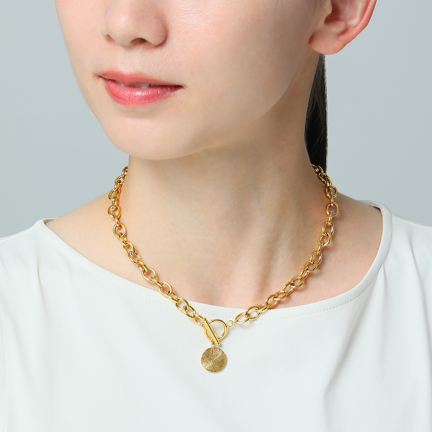 キラレ ステンレス チャンキーチェーン トグル＆バー コインチャームネックレス