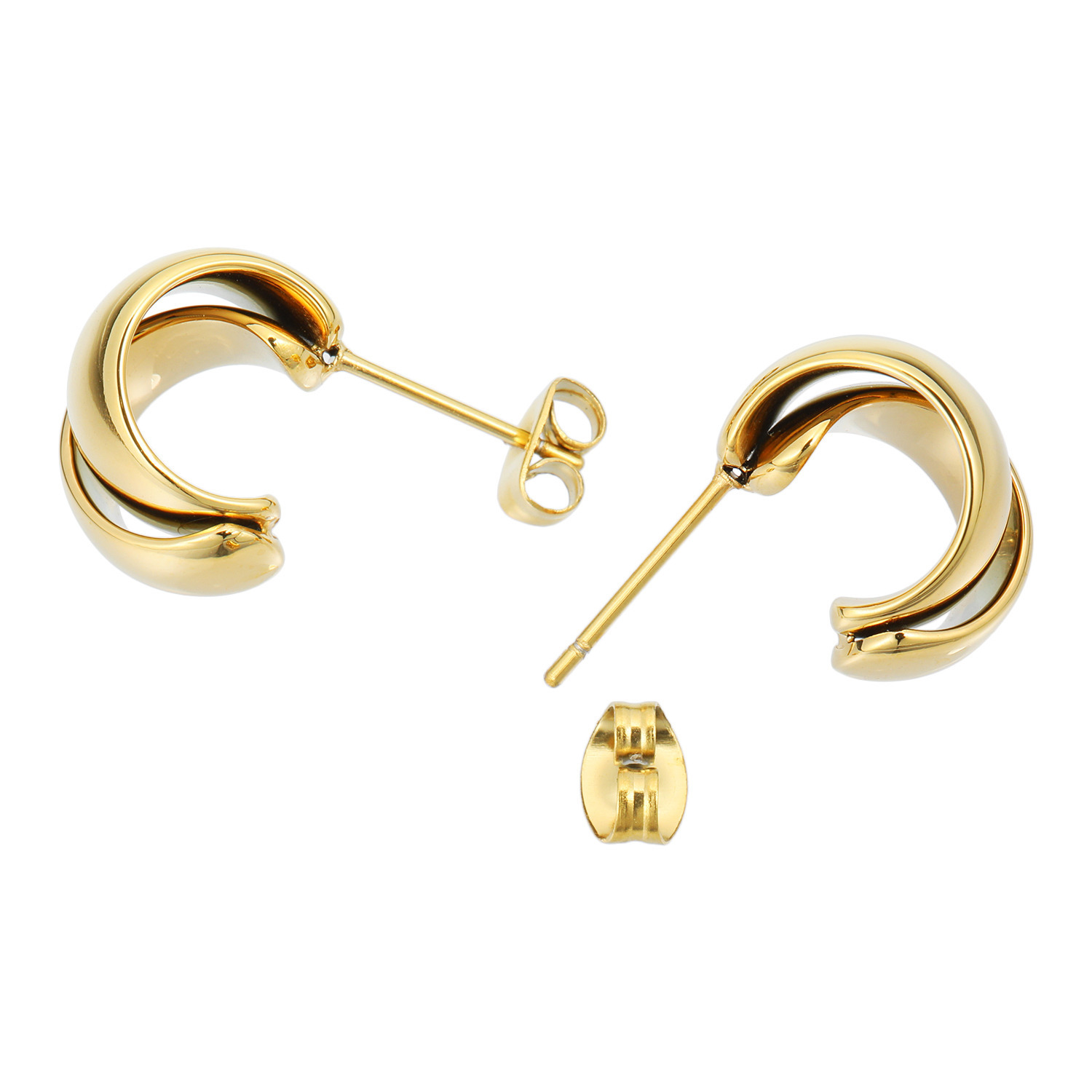 キラレ ステンレス ふんわり甲丸ライン クロスデザイン イヤリング／ピアス