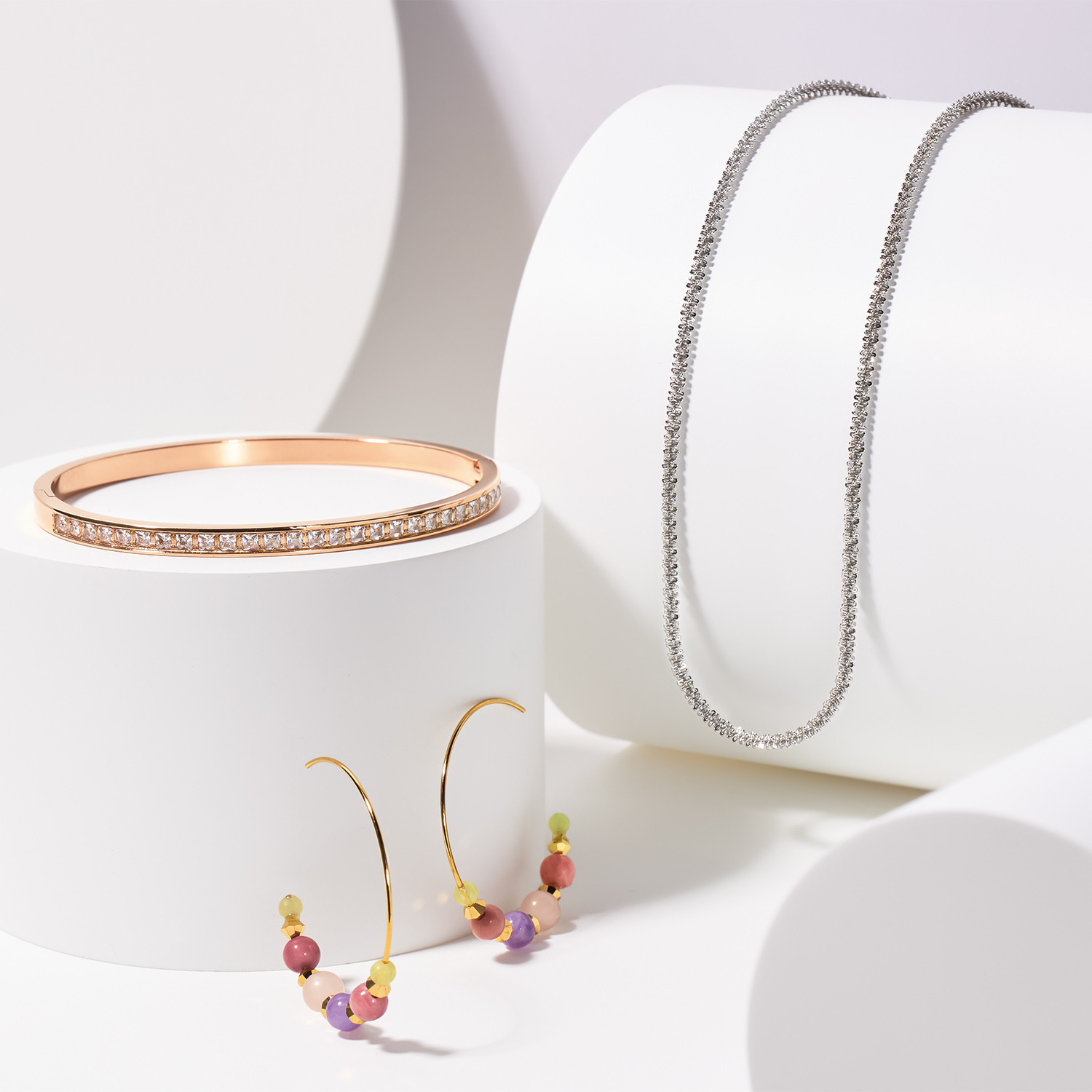 キラレ ステンレス ジェムストーン＆ プレシオサ社製 クリスタルガラス カラフルフープピアス