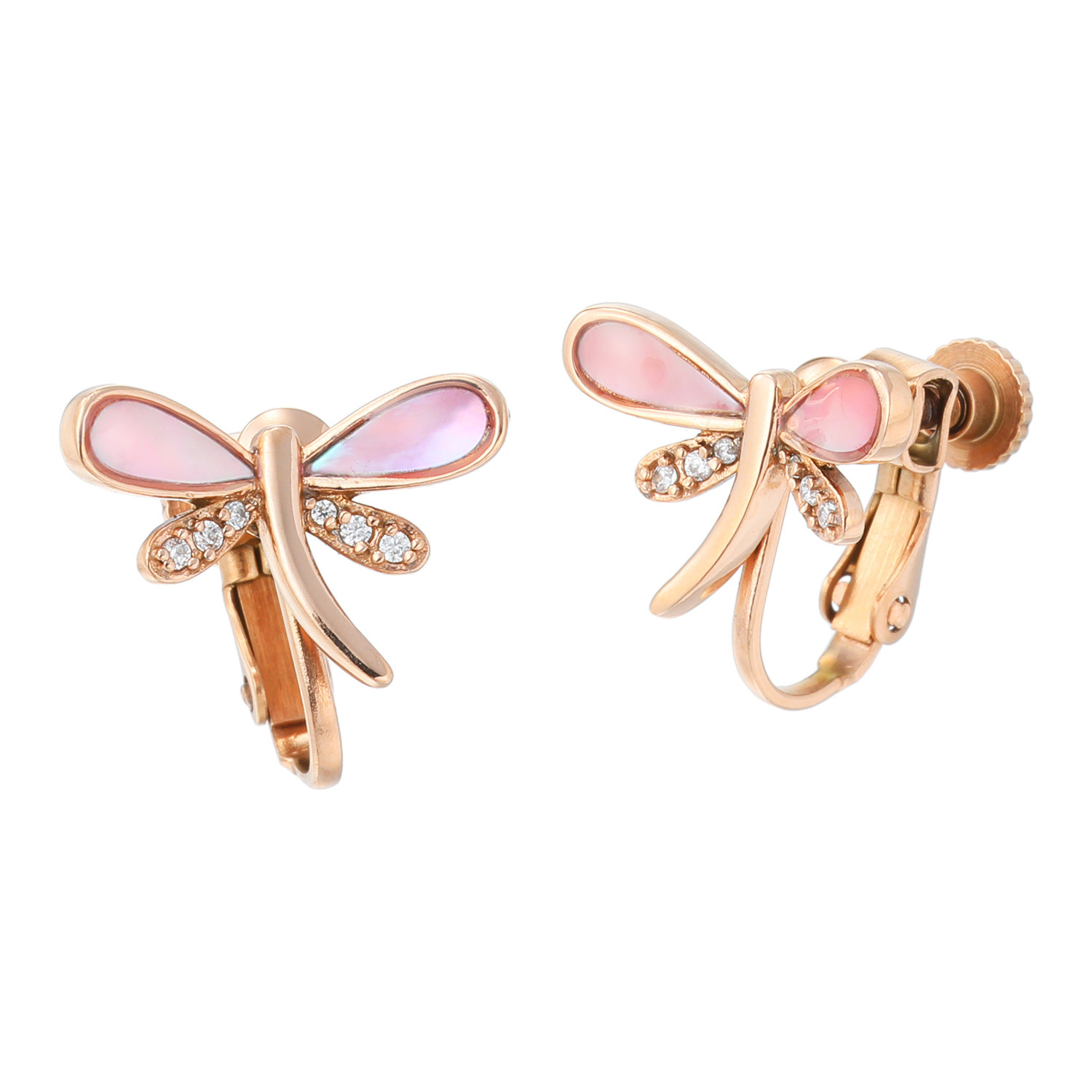 キラレ ステンレス アバローニシェル＆ＣＺ トンボモティーフ イヤリング／ピアス