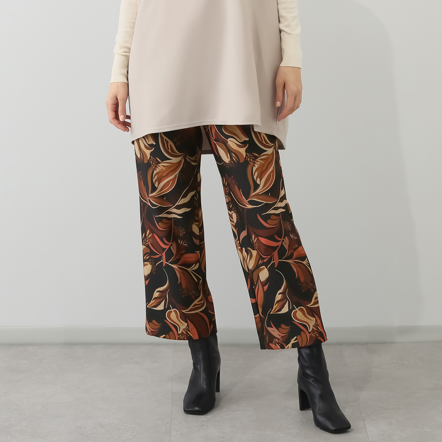 ピーツー マシュマロ裏起毛 プリントセミワイドパンツ