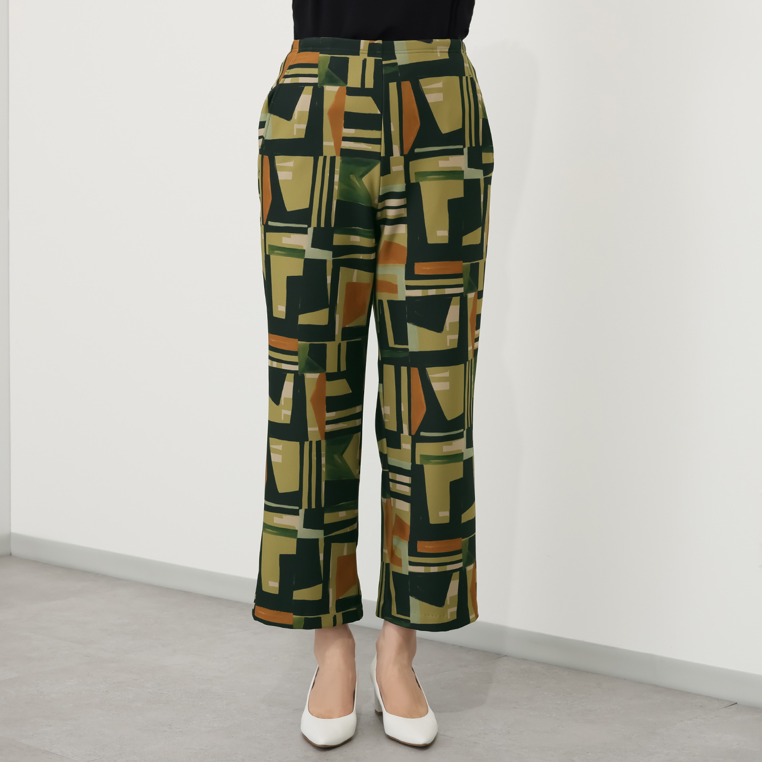 ピーツー マシュマロ裏起毛 プリントセミワイドパンツ