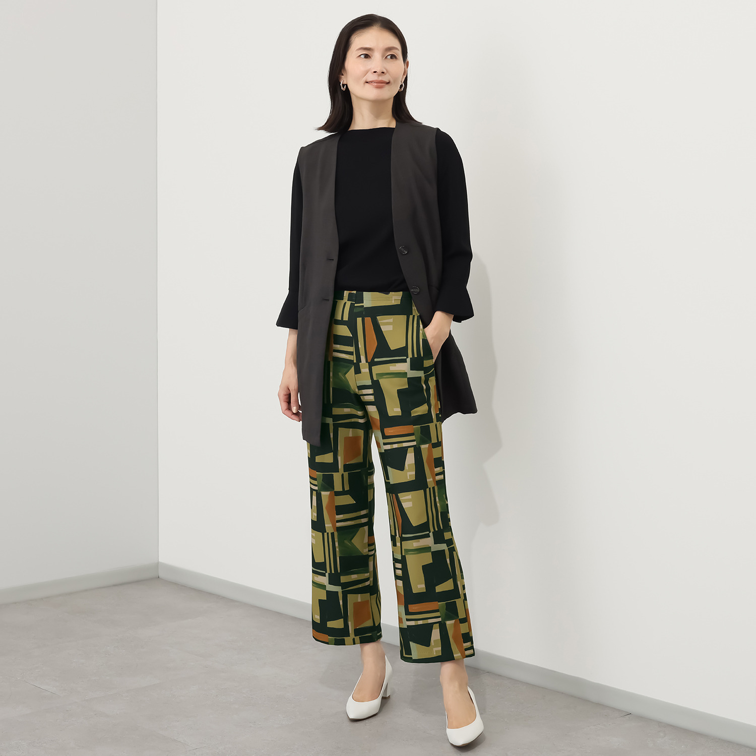 ピーツー マシュマロ裏起毛 プリントセミワイドパンツ