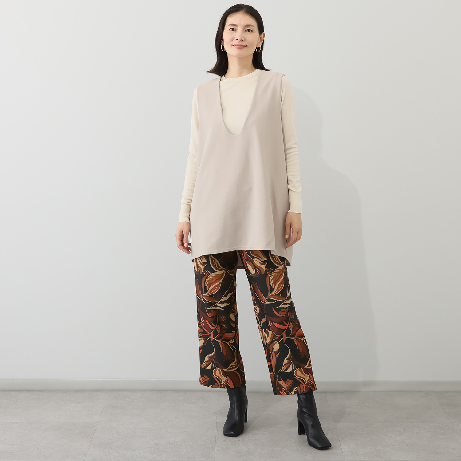 ピーツー マシュマロ裏起毛 プリントセミワイドパンツ