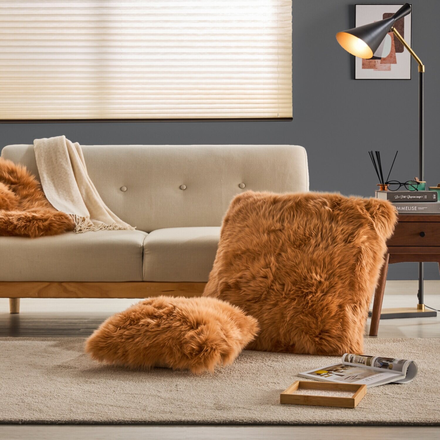 モリリン ニュージーランド産 メリノムートン使用！ ムートンクッション ＜６０×６０ｃｍ＞