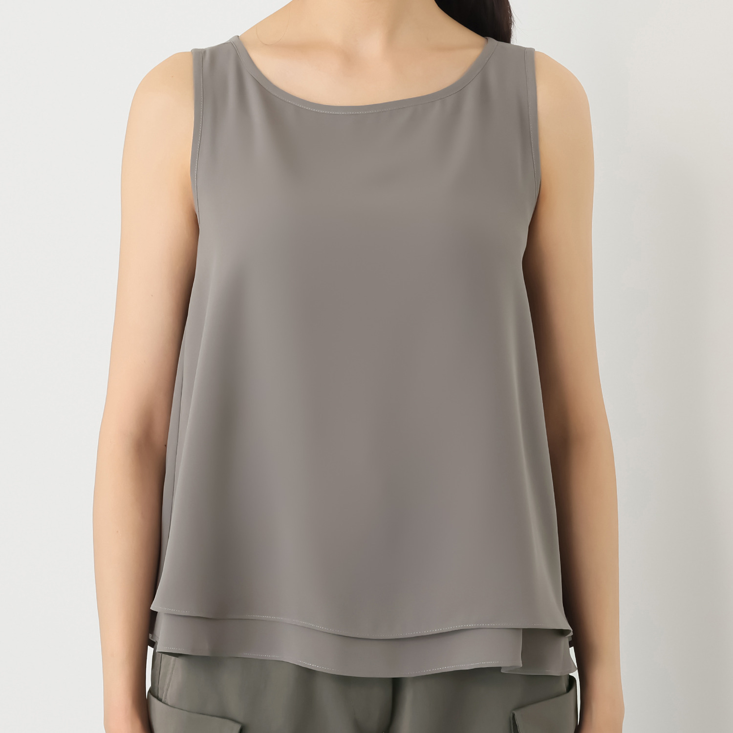 ＢＯＵＮＣＹ　ＢＯＮＤ 着回し力抜群 ダブルレイヤード とろみシフォン フレアーデザイン ノースリーブプルオーバー