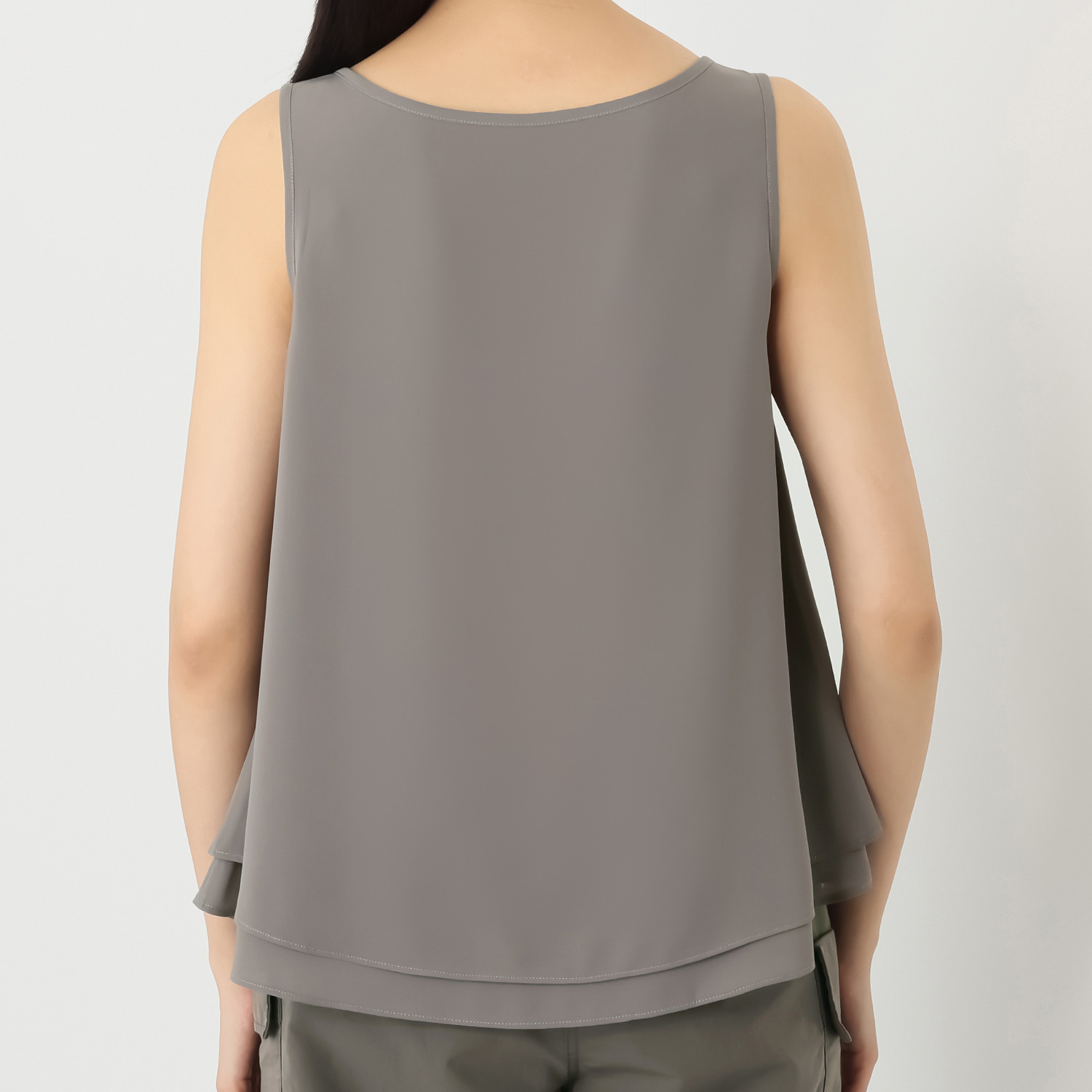 ＢＯＵＮＣＹ　ＢＯＮＤ 着回し力抜群 ダブルレイヤード とろみシフォン フレアーデザイン ノースリーブプルオーバー