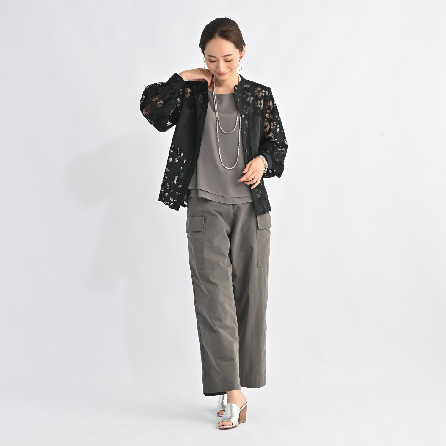 ＢＯＵＮＣＹ　ＢＯＮＤ 着回し力抜群 ダブルレイヤード とろみシフォン フレアーデザイン ノースリーブプルオーバー