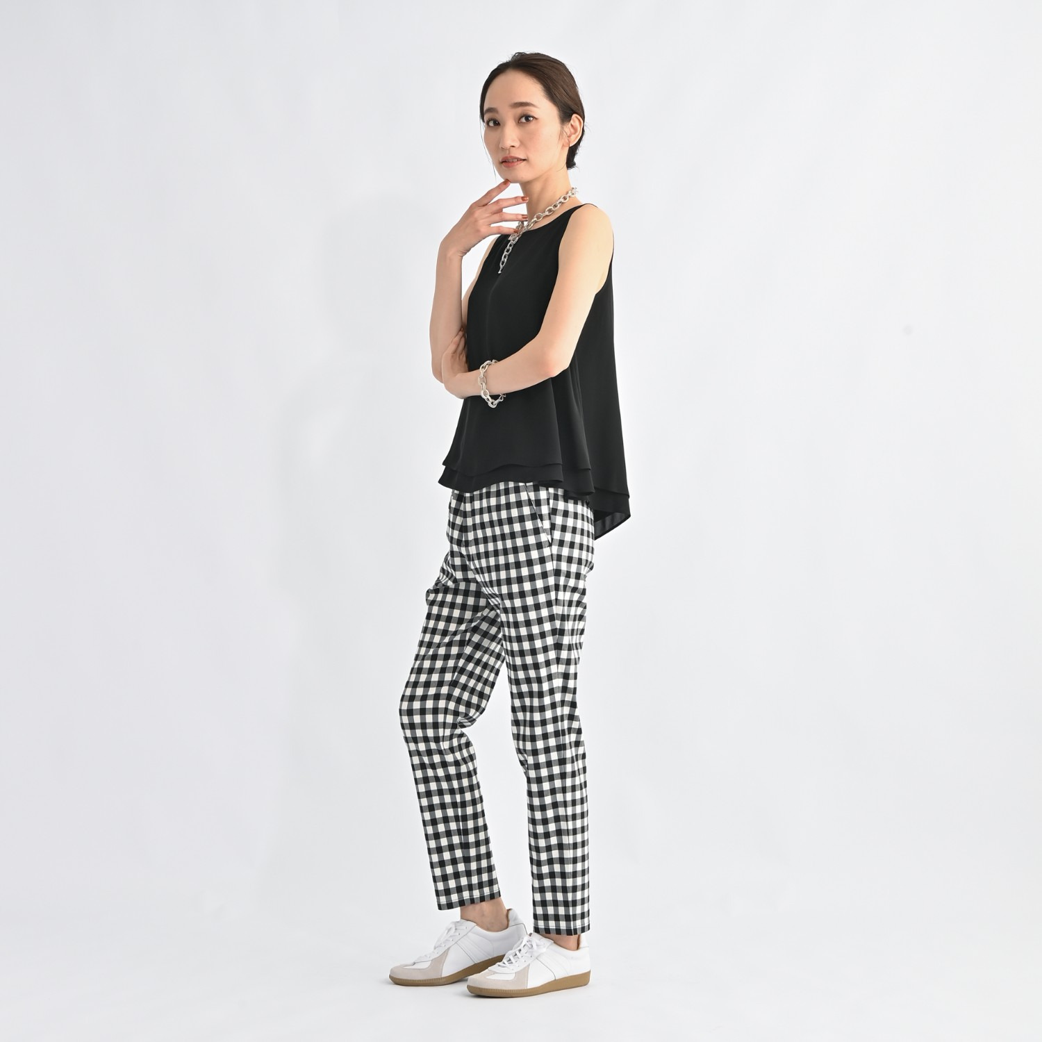 ＢＯＵＮＣＹ　ＢＯＮＤ 着回し力抜群 ダブルレイヤード とろみシフォン フレアーデザイン ノースリーブプルオーバー